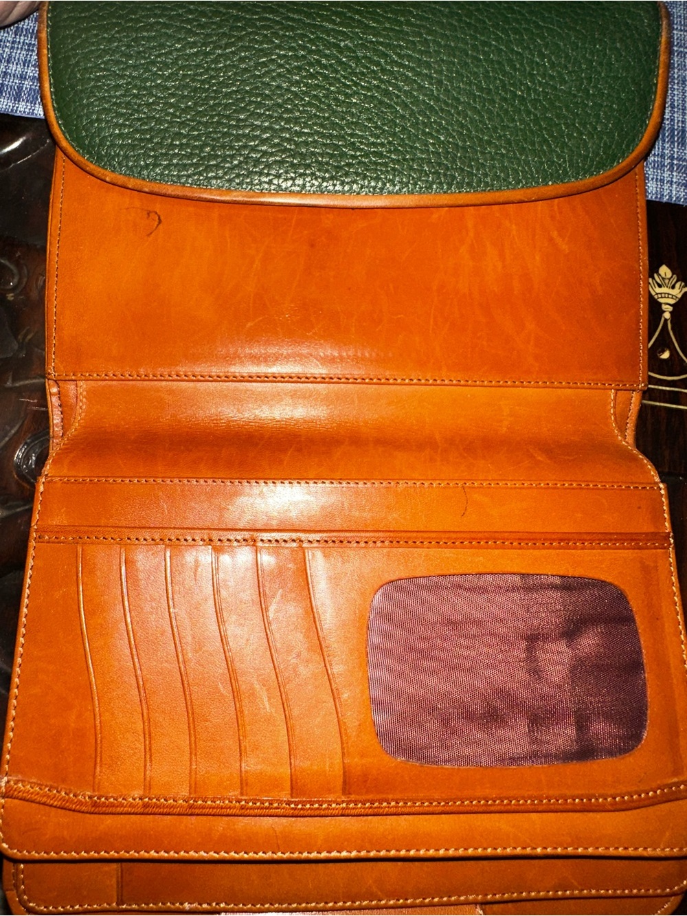 Dooney & Bourke Green Pebbled Leather Wallet with Brown Trim - Picture 4 of 5